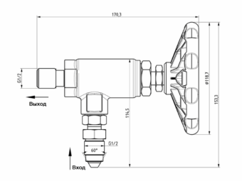 Габаритный чертёж клапана PINFL JB1500