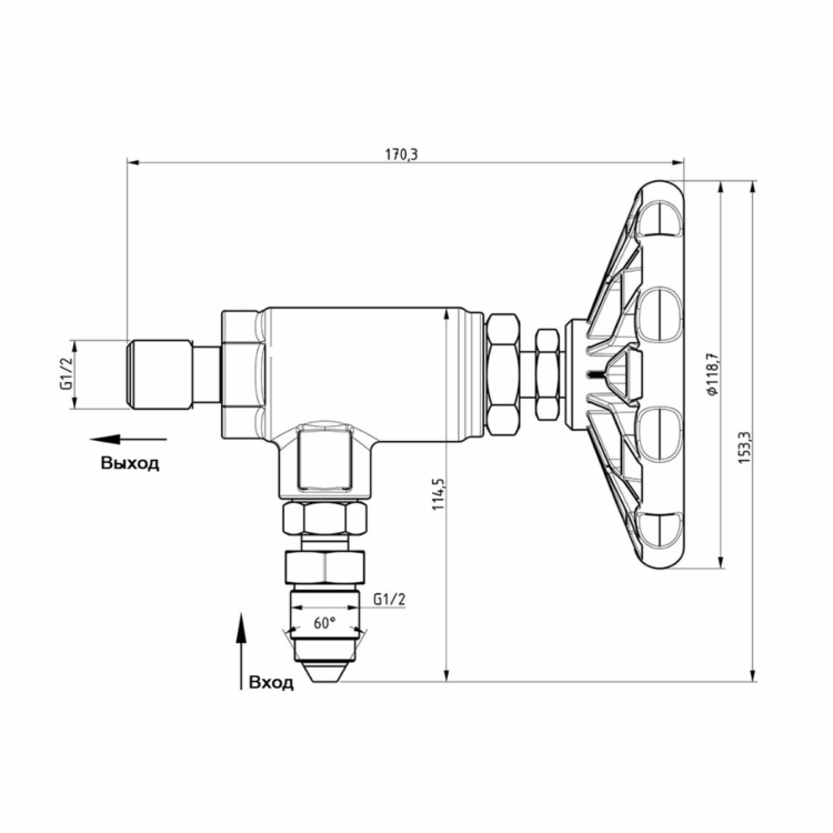 Габаритный чертёж клапана PINFL JB1500