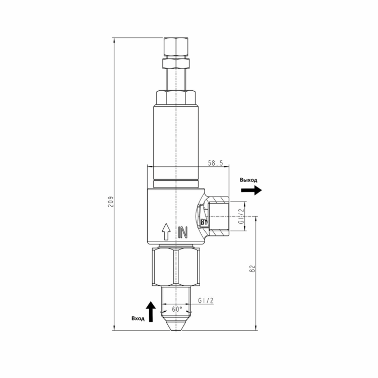 Габаритный чертёж клапана PINFL JB3000