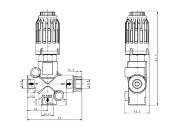 Габаритный чертёж клапана PINFL LVB350