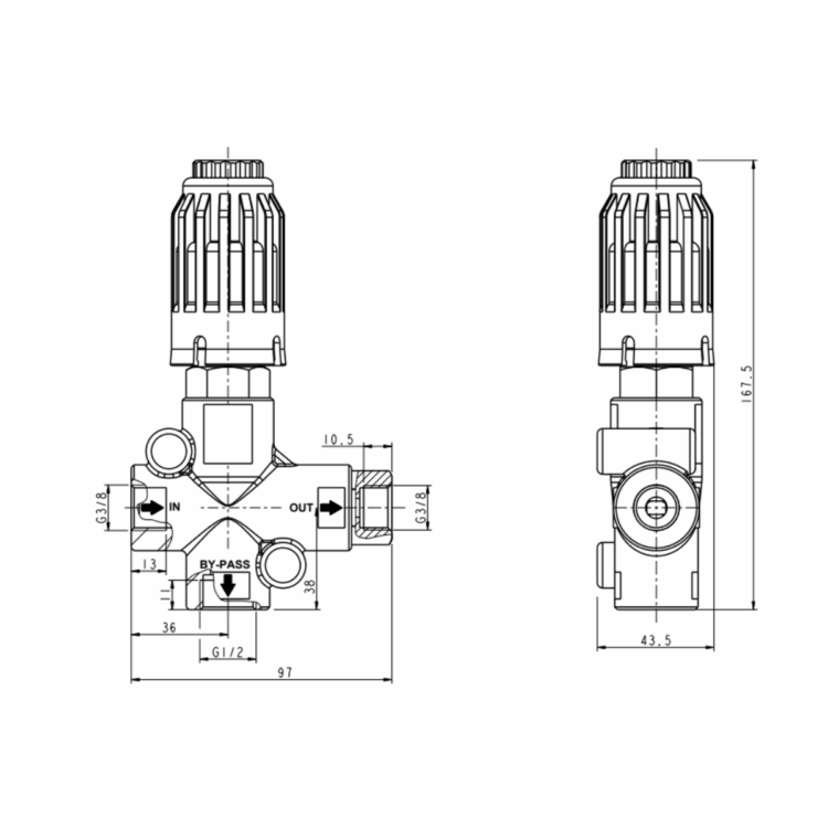 Габаритный чертёж клапана PINFL LVB350