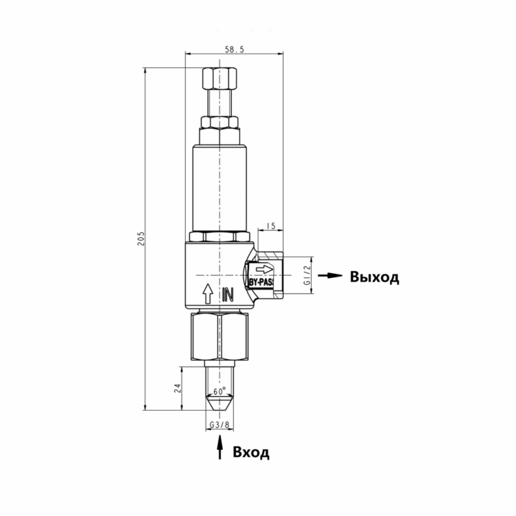 Габаритный чертёж клапана PINFL VB1500
