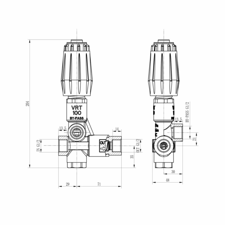 Габаритный чертёж клапана PINFL VRT100-B